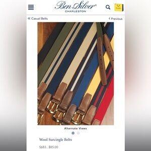 Ben Silver NWT Charleston Wool Surcingle Navy Belt Leather Size 44
